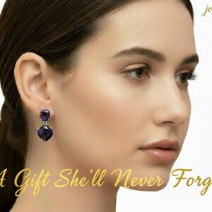 Double Square Purple Gemstone Dangle Earring | Patterson Jewelry